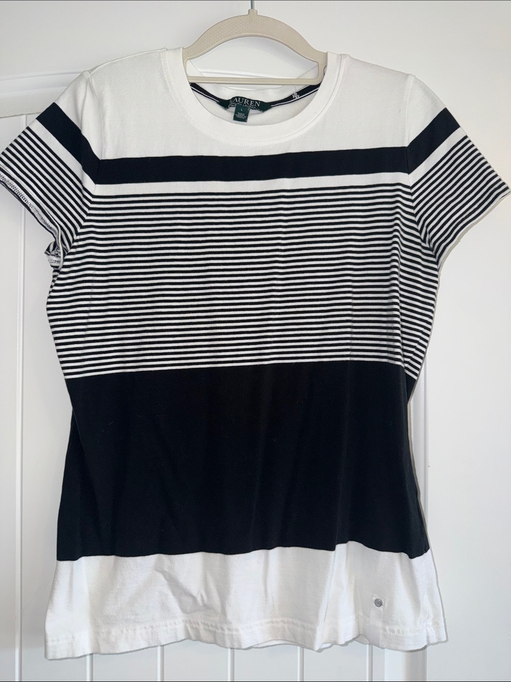 Lauren Ralph Lauren Black and White Striped Short Sleeve Tee